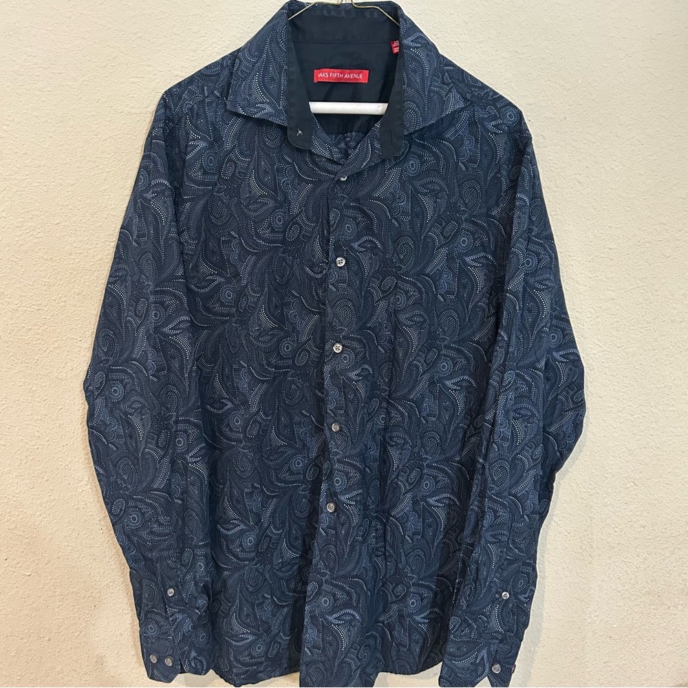 Saks Fifth Avenue Dark Blue Paisley Shirt Large
